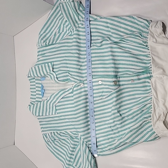 Draper James Green, Blue, White Striped Linen Button Down Front Bodysuit Size L - Picture 8 of 9